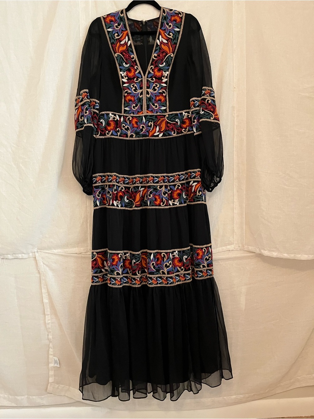 BCBGMaxAzria Black Maxi Dress with Multicolor Embroidery